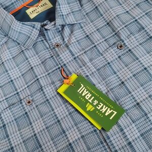 Lake & Trail Men's Button Down Shirt Size M Medium Blue Plaid Short Sleeve NWTGS